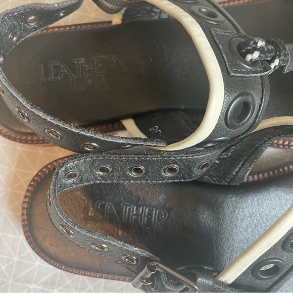 Leather Lab Nautical Grommet Sandals Black 38 - Picture 6 of 8